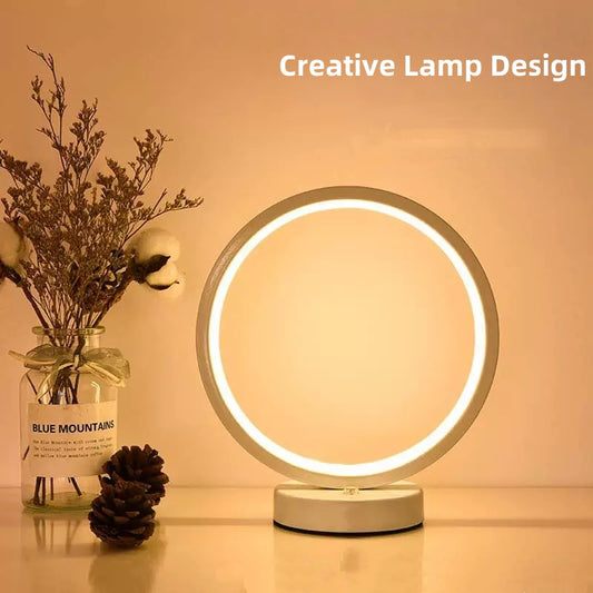 [DFC] Simple And Retro Ins Plug-in LED Bedside Lamp, Night Light, Bedroom Desktop Lamp, Circle Table Lamp, Three-color Adjustable Light Table Lamp，Weight 450g