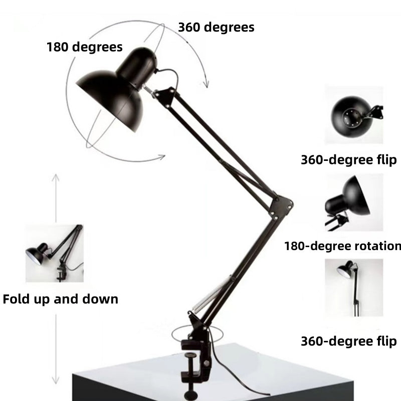 [DFC] American Style Metal Long-arm Desk Lamp, Eye-protecting Desktop Fill Light, Led Lighting Lamp, Simple Black Three-color Adjustable, , Desk Lamp For Students To Study, Read And Work,weight 2000g