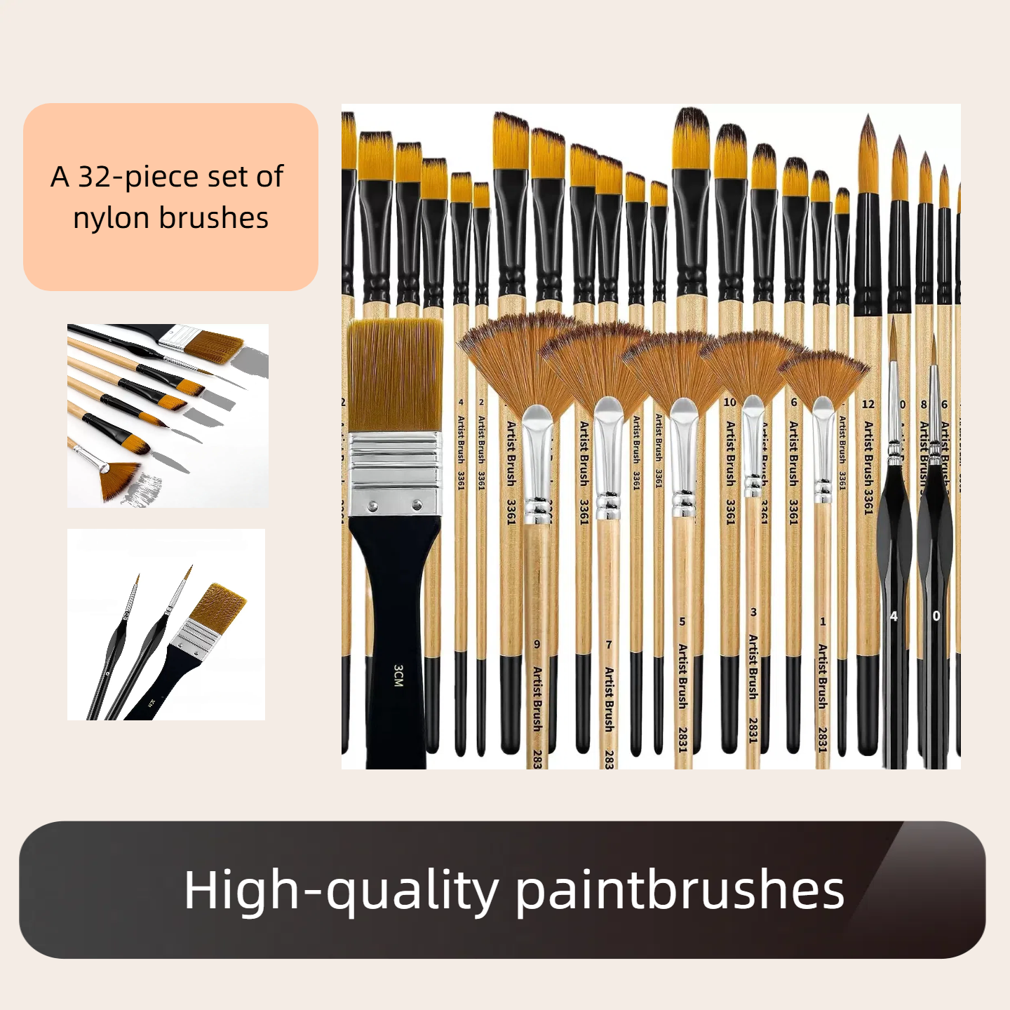 [DFC]A 32-piece Set Of Multi-functional Combination Nylon Wooden Board Brushes For Student Art Painting, Oil Painting And Outlining Weight 211g