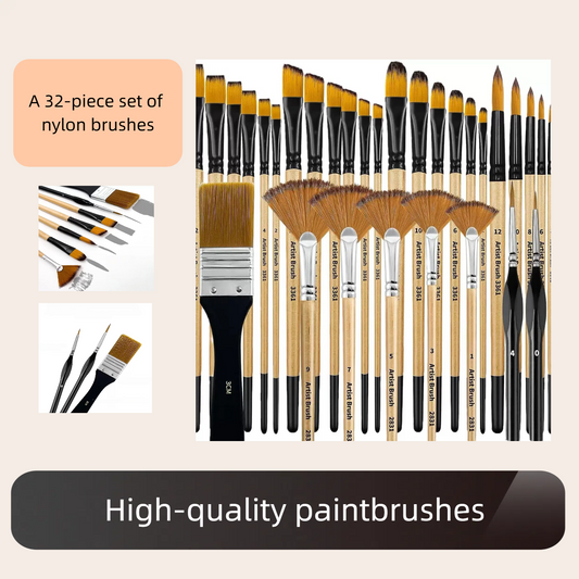 [DFC]A 32-piece Set Of Multi-functional Combination Nylon Wooden Board Brushes For Student Art Painting, Oil Painting And Outlining Weight 211g