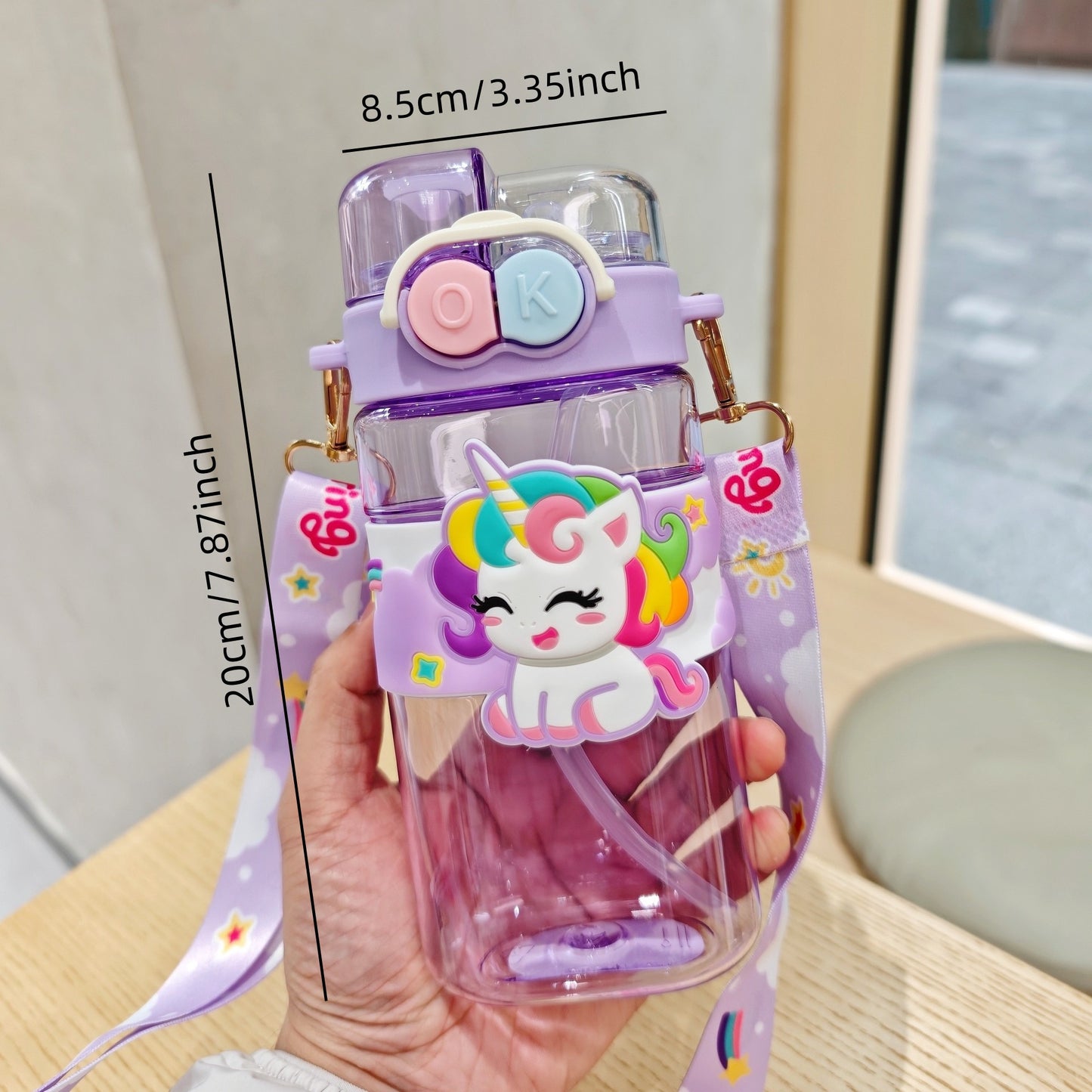[DFC] Cartoon plastic cups Cute double drink cups Portable children's training cups with straps Weight 226g
