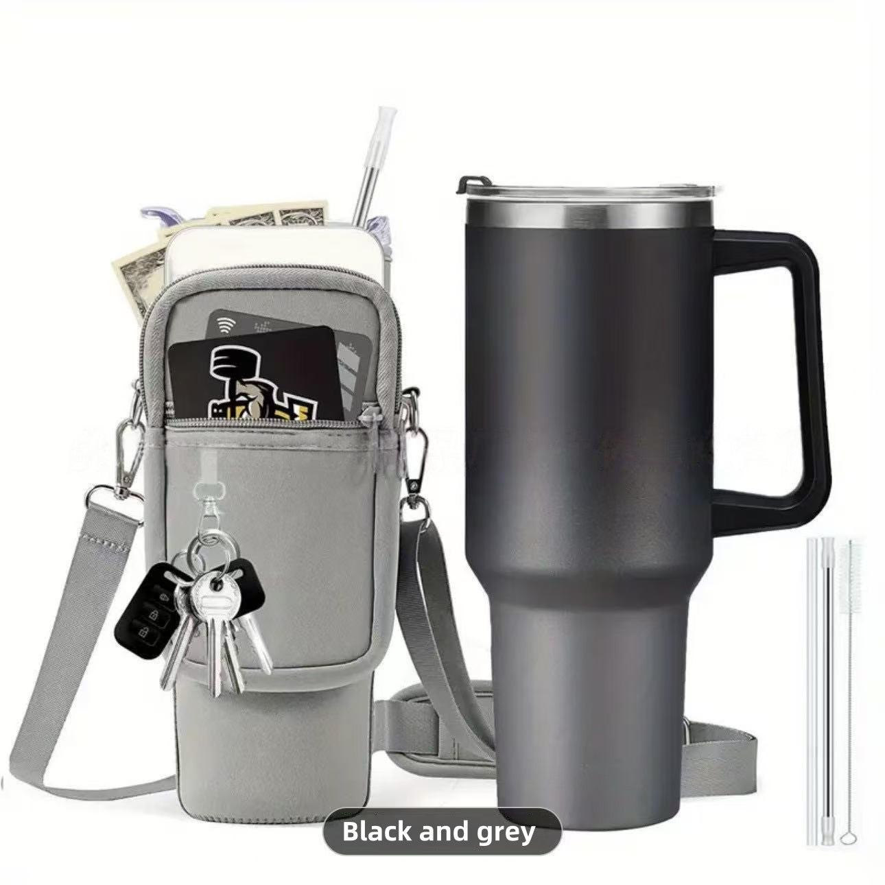 [DFC]40oz Handle Cup With Bag For Storage,Water Cup With Straw,Large-capacity Car Cup, Stainless Steel Insulated Cup, Inner 304 And Outer 201 Material,Water Cup,Weight 639g