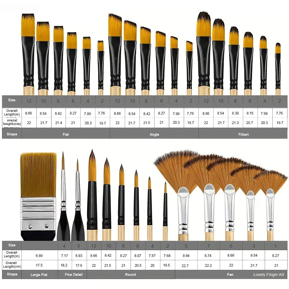 [DFC]A 32-piece Set Of Multi-functional Combination Nylon Wooden Board Brushes For Student Art Painting, Oil Painting And Outlining Weight 211g