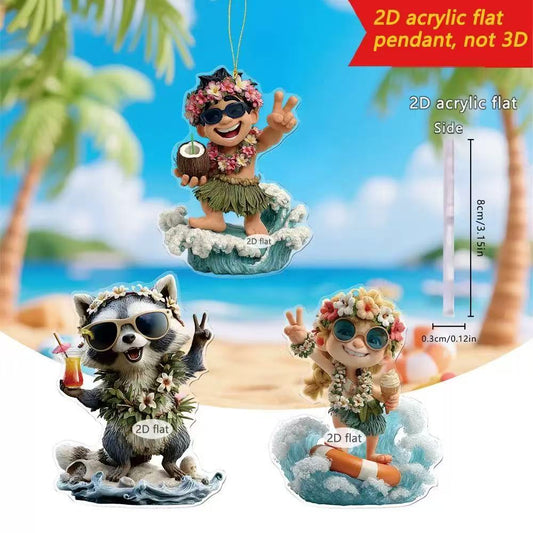 [DFC]3-pieces Set Of Summer Carnival Small Animal Pattern Bedroom Balcony Wall Stickers 2D Flat Acrylic Decorative Small Hanging Pieces Weight 50g
