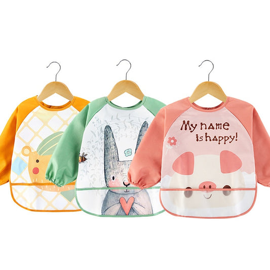 [DFC] Cartoon Print Toddler Long Sleeve Coverall Waterproof Stain Resistant Feeding Painting Art Smock