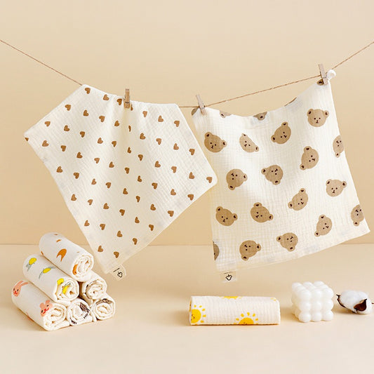 [DFC] Saliva towel Four-layer newborn baby towel Face towel Pure cotton gauze Bouncing Towel Contains two sets of clothing,weight 23g