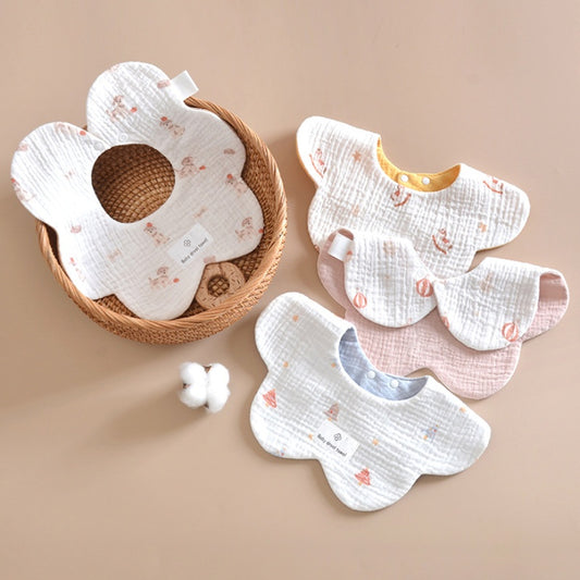 [DFC] Seasonal Baby Drool Bibs Reversible Cartoon Petal Design Feeding Drool Bibs Breathable Absorbent for Newborns,Weight 25g