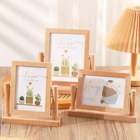 [DFC] 7-inch wooden photo frame stand, hollow picture frame, desktop photo display item, diy photo display frame, Children's birthday photo frame, newborn photo frame，weight 350g