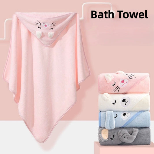 [DFC] Hooded Bath Towel Poncho for Kids, Baby Bath Robe with Hood, Super Soft Absorbent Wearable Towel for Infants & Toddlers, Embroidered Cartoon Design, Weight 176g