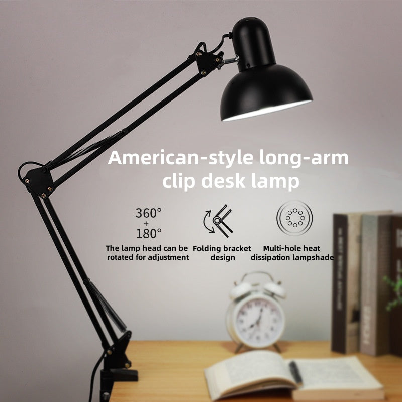 [DFC] American Style Metal Long-arm Desk Lamp, Eye-protecting Desktop Fill Light, Led Lighting Lamp, Simple Black Three-color Adjustable, , Desk Lamp For Students To Study, Read And Work,weight 2000g