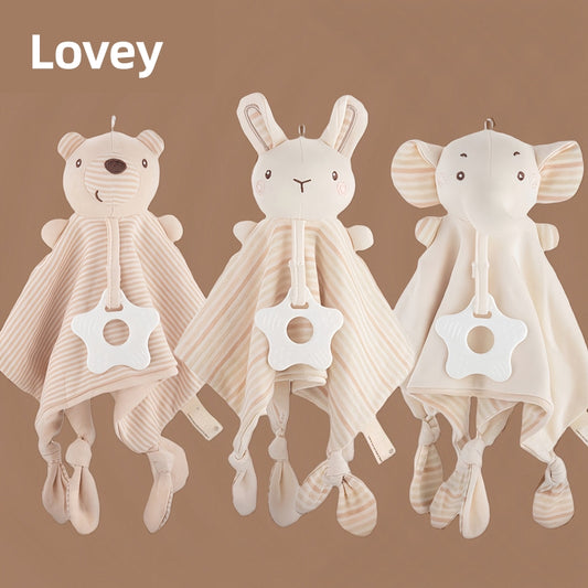 [DFC] Baby Security Blanket with Teething Corners and Plush Companion Soothing Toy for Newborns as Baptism Gift, Weight 73g