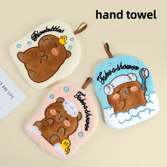 [DFC] Cute Cartoon Hand Towel, Hanging Coral Fleece Bathroom Towel, Super Absorbent Quick-Dry Kitchen Towel for Kids, Thick Washcloth, Weight 36g