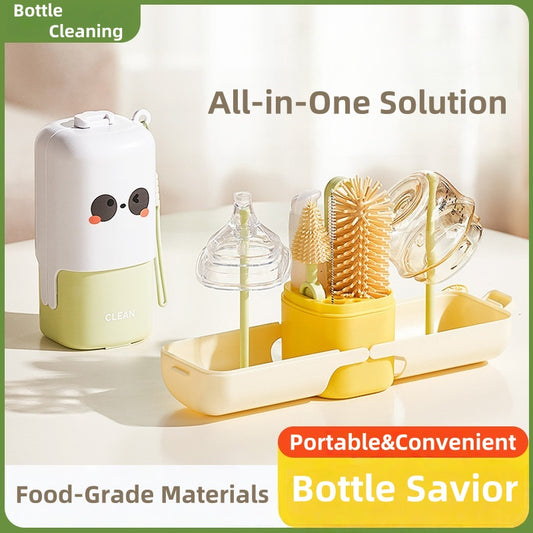[DFC] 7 in 1 Portable Silicone Baby Bottle Brush Set Travel Kit with Nipple Straw Cleaner Drying Rack Storage
