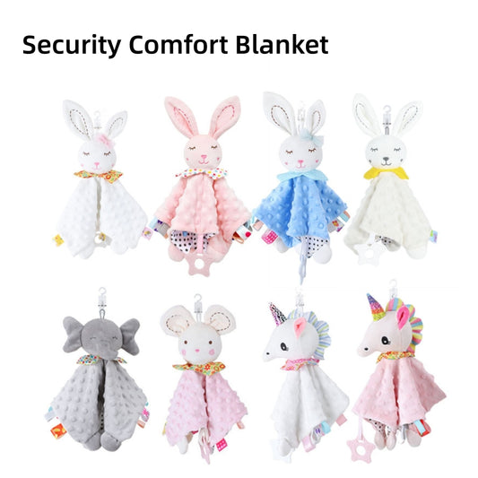 [DFC] Animal Security Blanket Plush Teething Rattle with Chewable Corners for Newborn Soothing and Sensory Play, Weight 73g