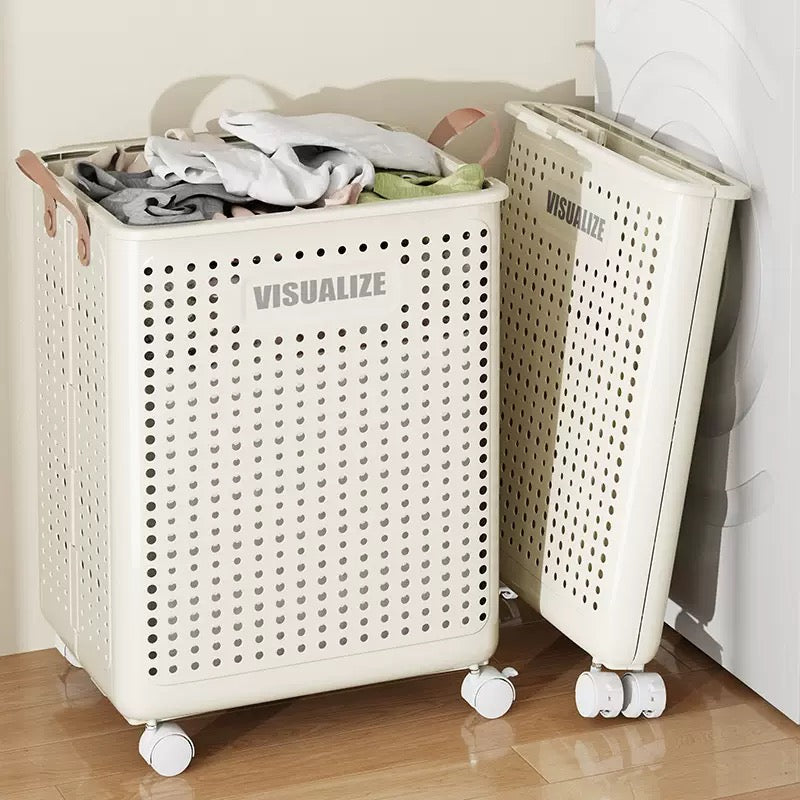 [DFC] Multi-functional Folding Dirty Clothes Basket With Wheels, Movable Clothes Storage Basket, Large Capacity Dirty Clothes Basket For Bathroom, Portable Storage Basket，Weight 1750g