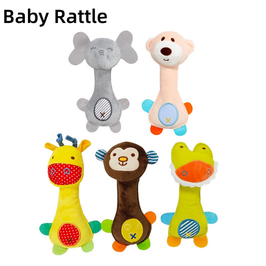 [DFC] Baby Teether Rattle Stick Plush Bear Grasping Toy with Crinkle Sound for Newborn Infant Soothing and Sensory Play, Weight 45g