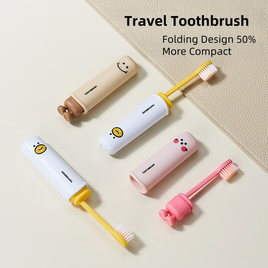 [DFC] Cute Cartoon Foldable Toothbrush Wrapped Portable Soft Bristles Dust Proof for Family Travel