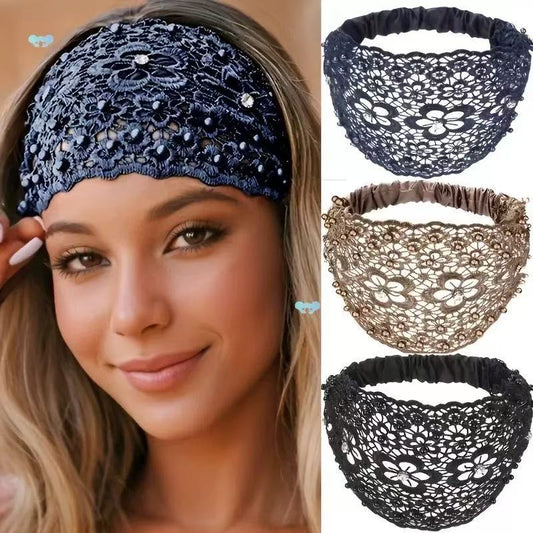 [DFC]New Fashionable Wide-edge Headband With Plum Blossom Cutouts, Beaded Headband To Press Hair And Cover White Hair, Ladies' Headband, Weight 34g
