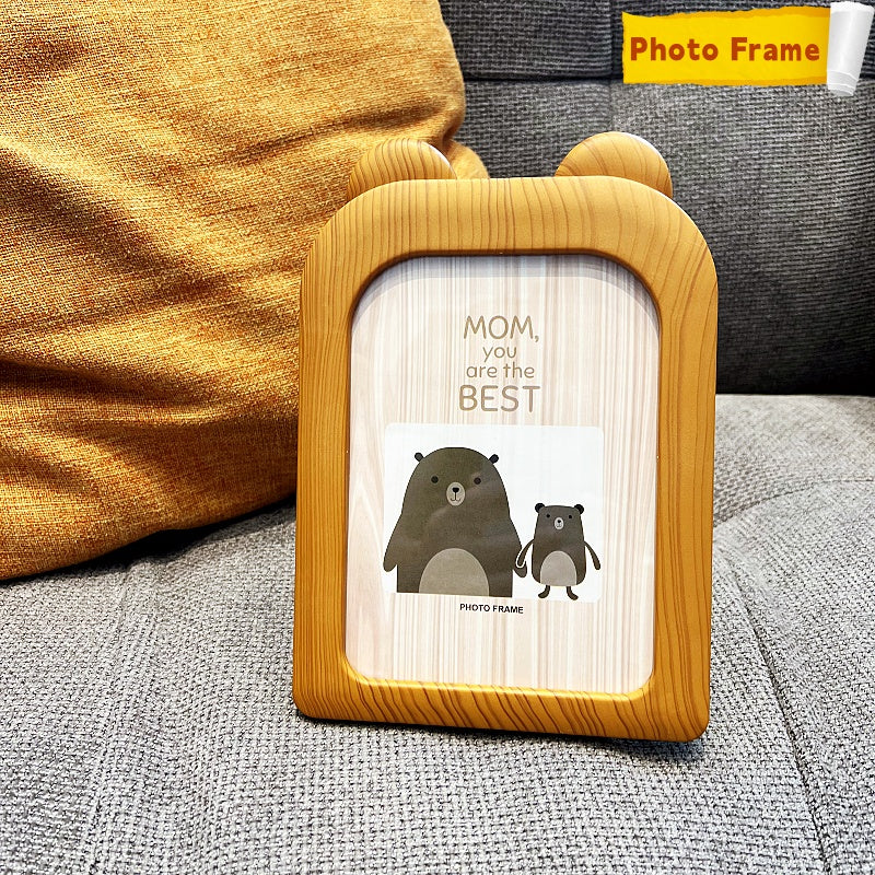 [DFC] 7 Inch Imitation Wood Photo Frame Dual-Sided Kids & Family Picture Frame with Cute Animal Designs (Giraffe, Mouse, Bear) Durable Plastic Desktop or Wall-Mounted for Nursery, Home Decor Weight 240g