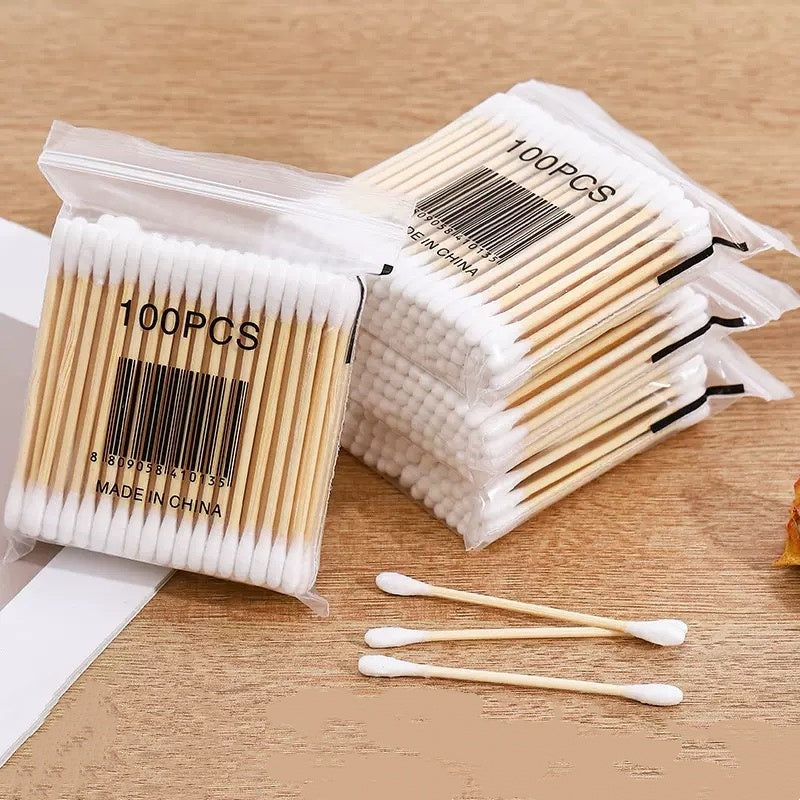 [DFC] Disposable Double-headed Household Cotton Swabs For Ear Cleaning, Ear Picking, Ear Cleaning Cotton Swabs, Makeup Removal, And Special Cotton Swabs For Makeup And Beauty, , Each Package Contains 100 Pieces,Weight 26g