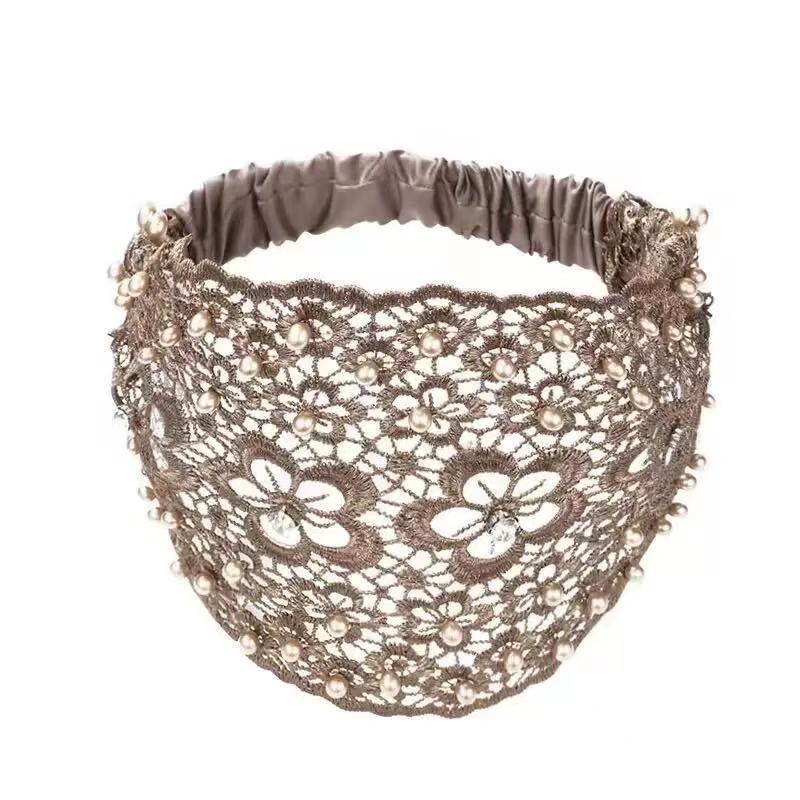 [DFC]New Fashionable Wide-edge Headband With Plum Blossom Cutouts, Beaded Headband To Press Hair And Cover White Hair, Ladies' Headband, Weight 34g