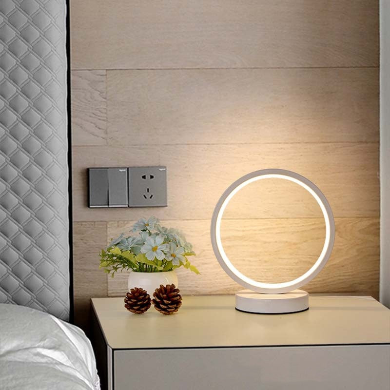 [DFC] Simple And Retro Ins Plug-in LED Bedside Lamp, Night Light, Bedroom Desktop Lamp, Circle Table Lamp, Three-color Adjustable Light Table Lamp，Weight 450g
