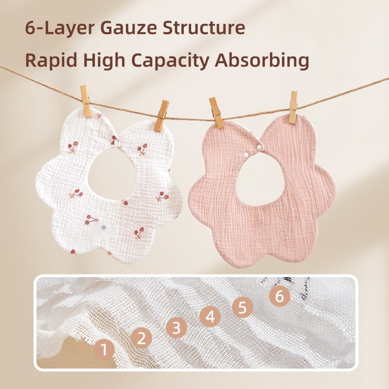 [DFC] Seasonal Baby Drool Bibs Reversible Cartoon Petal Design Feeding Drool Bibs Breathable Absorbent for Newborns,Weight 25g