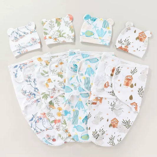 [DFC] 1PC Newborn anti-kick sleeping bag, swaddling cloth, pure cotton cover, baby blanket, delivery room bag, pattern random blind box style, All-season compatible version weight 90g