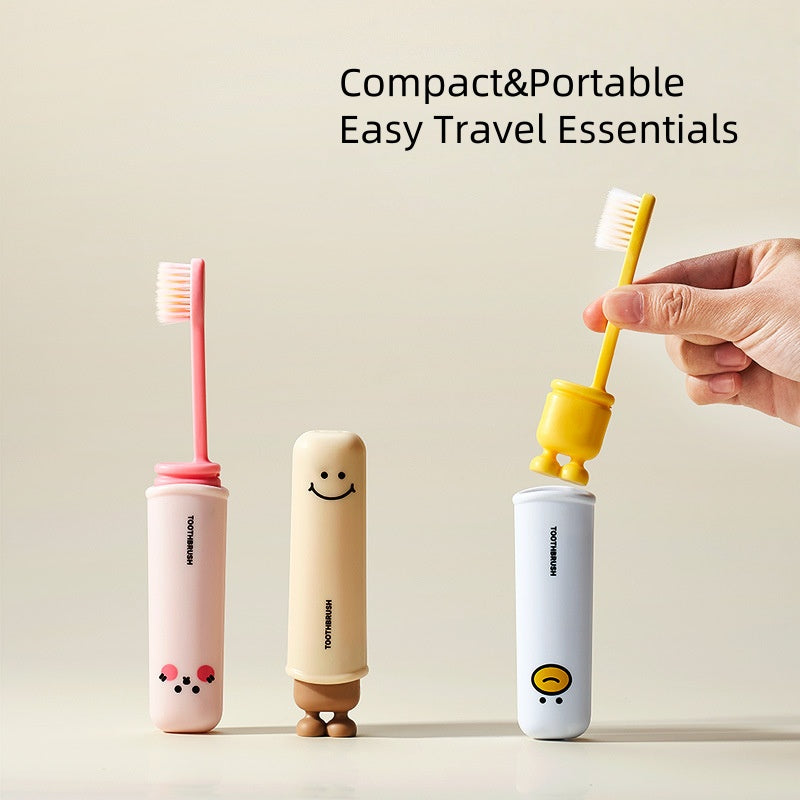 [DFC] Cute Cartoon Foldable Toothbrush Wrapped Portable Soft Bristles Dust Proof for Family Travel