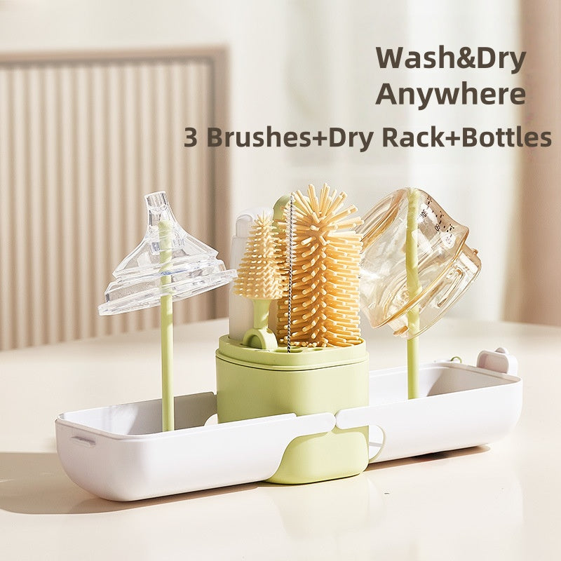 [DFC] 7 in 1 Portable Silicone Baby Bottle Brush Set Travel Kit with Nipple Straw Cleaner Drying Rack Storage