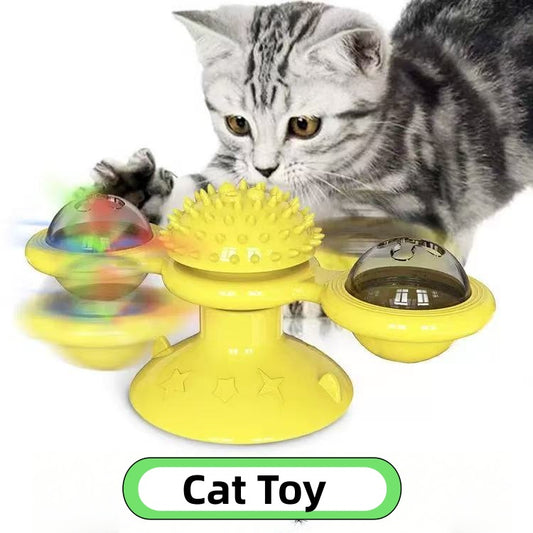 [DFC] Windmill Spin, Cat Toy Wheel, Cat Teasing, Scratching, Fur Rubbing Device, Cat Brush, Pet Supplies, Luminous Ball Turntable