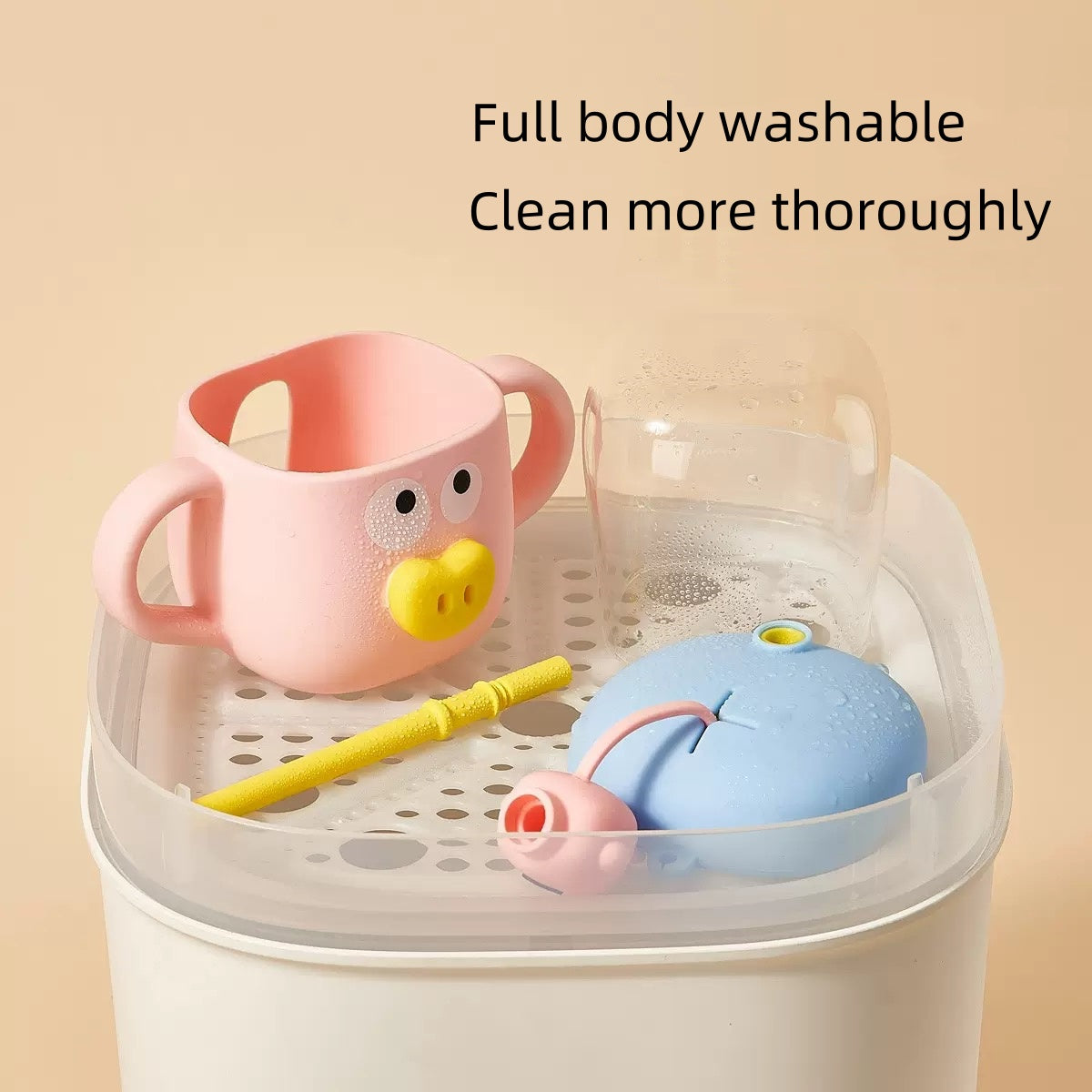 [DFC] Cute sippy cup, cartoon milk cup, children's cup with graduated straw, cover protected glass water cup, microwave-safe heating Weight 200g