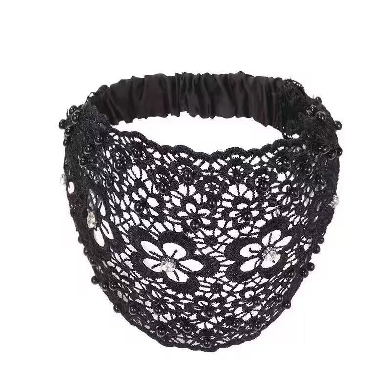 [DFC]New Fashionable Wide-edge Headband With Plum Blossom Cutouts, Beaded Headband To Press Hair And Cover White Hair, Ladies' Headband, Weight 34g