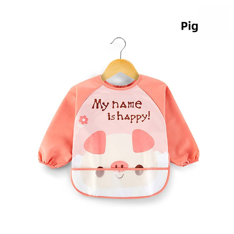 [DFC] Cartoon Print Toddler Long Sleeve Coverall Waterproof Stain Resistant Feeding Painting Art Smock