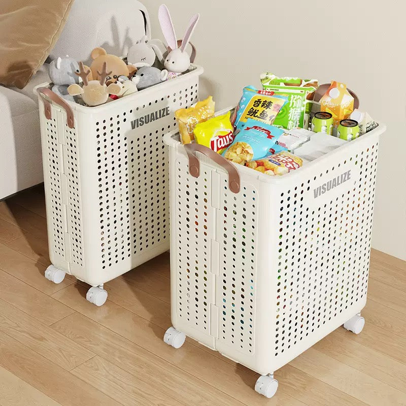 [DFC] Multi-functional Folding Dirty Clothes Basket With Wheels, Movable Clothes Storage Basket, Large Capacity Dirty Clothes Basket For Bathroom, Portable Storage Basket，Weight 1750g
