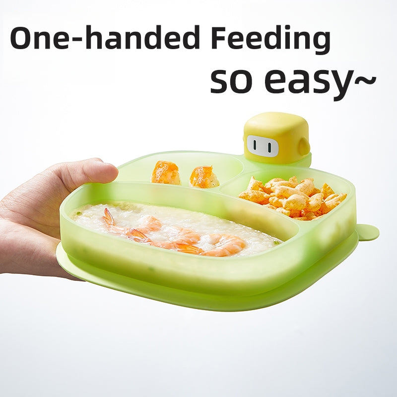 [DFC] Creative Cartoon Baby Plate, All in One Suction Base Silicone Divided Toddler Bowl Spill Proof Feeding Set Heat Resistant Easy Clean Kids Tableware