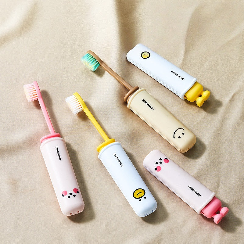 [DFC] Cute Cartoon Foldable Toothbrush Wrapped Portable Soft Bristles Dust Proof for Family Travel