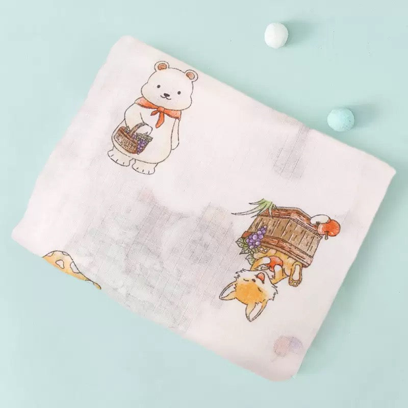 [DFC] Double-layer cotton baby wrap, swaddling cloth, baby bath towel, printed sunshade cover for stroller,weight 110g