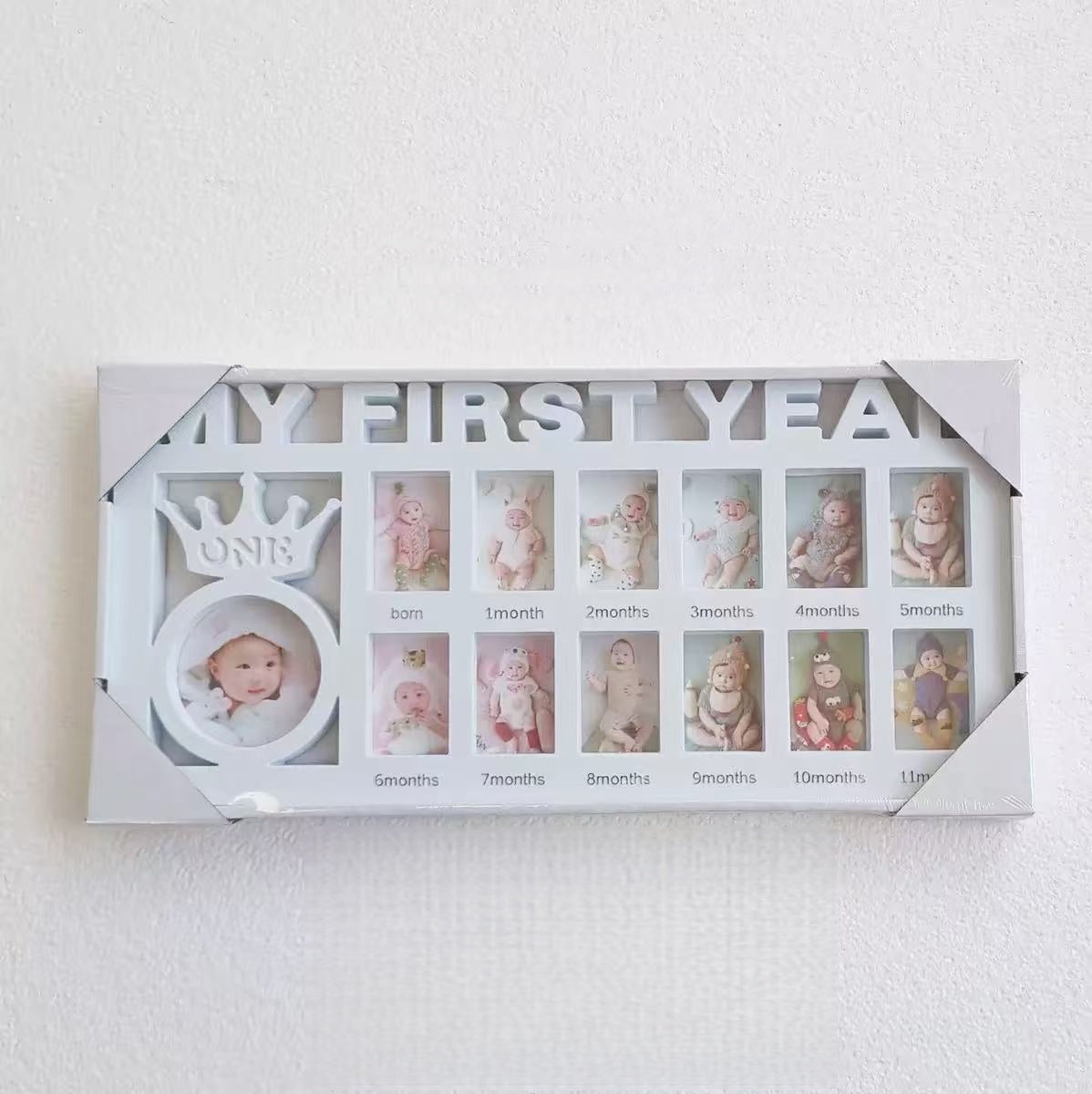 [DFC] Baby And Children's Growth ID Photo Commemorative Photo Frame, Wall-mounted Display Photo Frame, Plastic Letter First Birthday Photo Frame, Crown Photo Frame