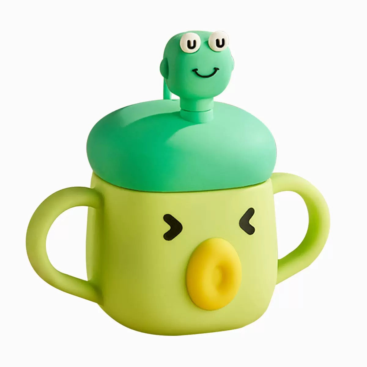 [DFC] Cute sippy cup, cartoon milk cup, children's cup with graduated straw, cover protected glass water cup, microwave-safe heating Weight 200g