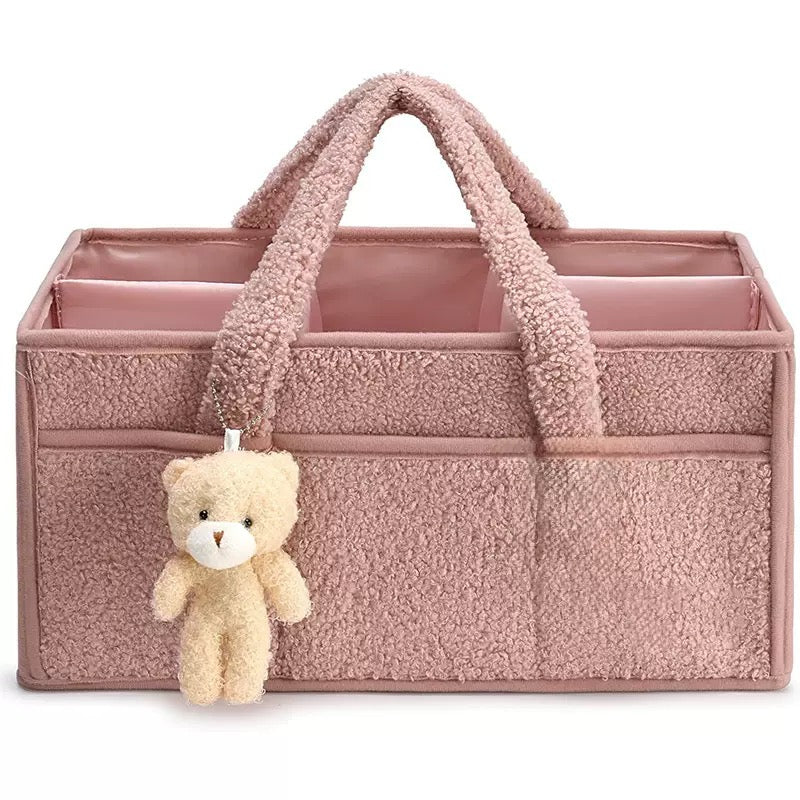 [DFC] Plush baby bag, diaper storage bag, diaper pad storage bag, large-capacity travel mommy bag, cute bear storage bag,weight 450g