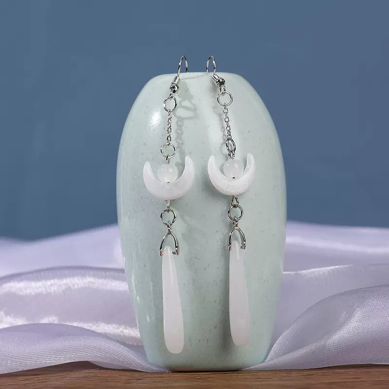 [DFC]Imitation jade drop beaded earrings, Asia-style earrings, Retro water drop tassel earrings, simple accessories, round geometric earrings,Weight 5g