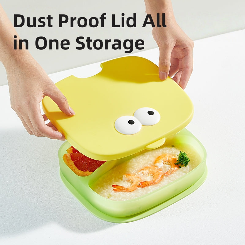 [DFC] Creative Cartoon Baby Plate, All in One Suction Base Silicone Divided Toddler Bowl Spill Proof Feeding Set Heat Resistant Easy Clean Kids Tableware