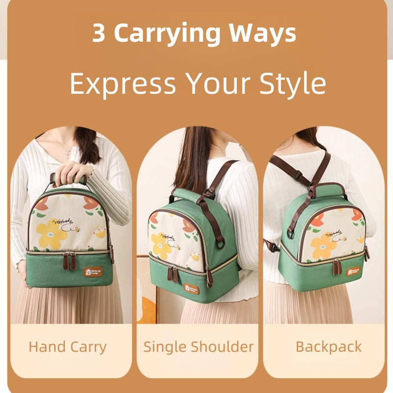 [DFC] Fashion Print Backpack Pump Cooler Bag Double Layer Insulated Breastmilk Tote Work Commute Large Capacity Diaper Bag