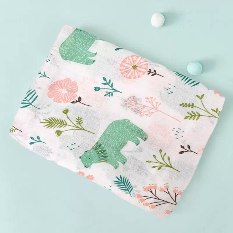 [DFC] Double-layer cotton baby wrap, swaddling cloth, baby bath towel, printed sunshade cover for stroller,weight 110g
