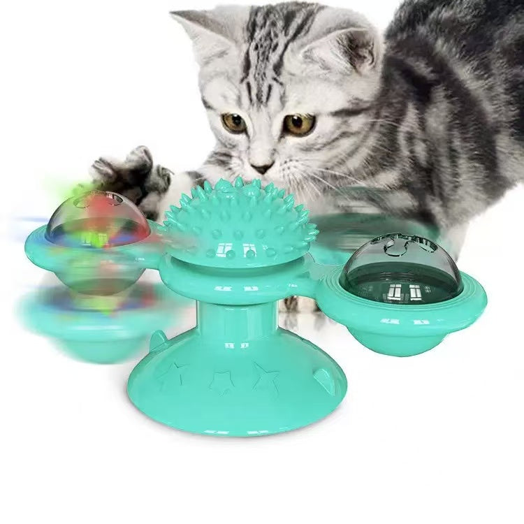 [DFC] Windmill Spin, Cat Toy Wheel, Cat Teasing, Scratching, Fur Rubbing Device, Cat Brush, Pet Supplies, Luminous Ball Turntable