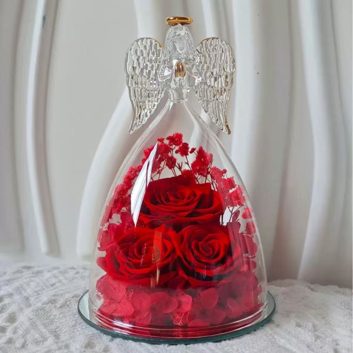 [DFC]Glass-covered Eternal Flower Archangel Eternal Rose Valentine's Day Gift, Real Flower Decoration, Romantic Gift For Girls,Weight 420g