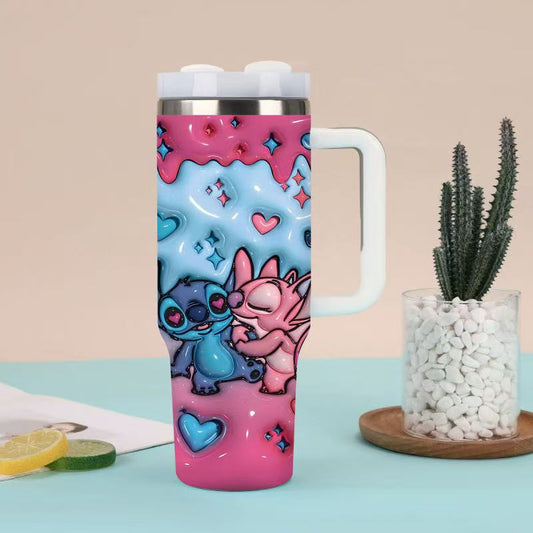 [DFC]40oz Handle Cup With Bag For Storage, Water Cup With Straw, Large-capacity Car Cup, Stainless Steel Insulated Cup, Inner 304 And Outer 201 Material, Water Cup, Weight 639g