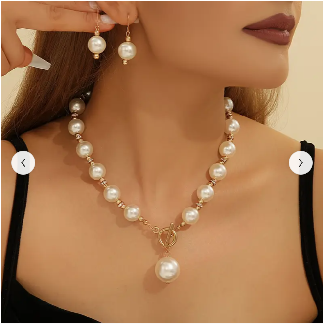 [DFC]A Set Of Pearl-like Earrings And Necklaces For Women, With A Light Luxury And High-end Feel. It Features A Versatile Collarbone Chain And Elegant And High-end Earrings. It Is A Gift For Mother's Day And Valentine's Day, Birthday Present,Weight 38g