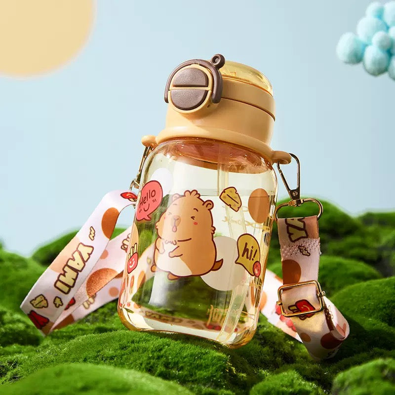 [DFC] High appearance level straw cup for direct drinking, cute and portable, with a shoulder strap for children to go to school, large capacity anti-drop double drinking cup, large capacity 600ML cup Sippy Cup,weight 186g